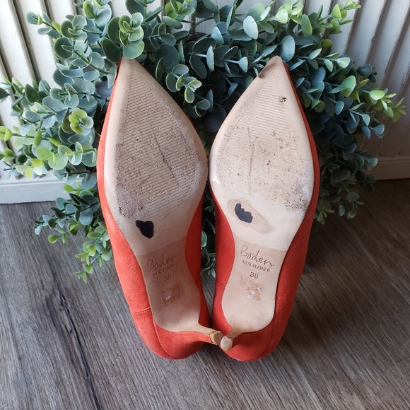 Boden Red Orange Suede Real Leather Wave Heels Women's EU 38 US 7 - Picture 7 of 9